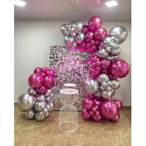 Hot Pink Silver Balloons Chrome Metallic Party Balloon Kit Arch For Party Decoration Baby Shower Wedding Holiday