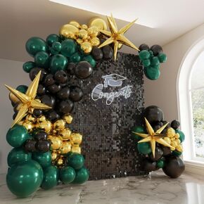Emerald Green and Gold Black New Year Garland Garland Arch Kit Luxury Double محشوًا باركات خضراء داكنة مع بالونات Starburst لزخارف Grad Happy 2025