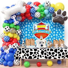 WinRayk 156pcs Dog Paw Birthday Party Decorations لوازم الأولاد للأطفال في سن المراهقة ، بلو باو طباعة البالون القوس الطقم والبالونات العظمية العظمية ،
