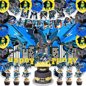 42pcs Batmans Birthday Party Supplies Pack تشمل ， لافتة ， الكعكة Topper ， Blackdrop ، بالونات لمستلزمات حفلات الخفافيش (Batmans)