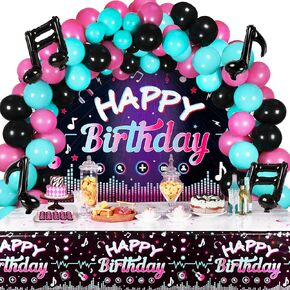 ourwarm 130 PCS Tik Tok عيد ميلاد ديكورات حفلة عيد ميلاد ، زينة عيد ميلاد سعيدة ، Tiktok Party Form Supplies تشمل لافتة عيد ميلاد سعيد ، قوس البالونات ، مائدة لعيد ميلاد ديكور
