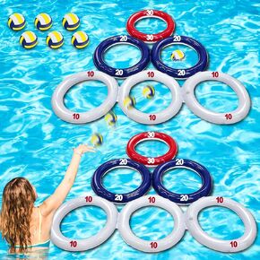 Turnmeon 2 Pack في 4 يوليو ، لعبة البلياردو قابلة للنفخ مع النتيجة ، ألعاب حمام سباحة رياضي عائم المثلث مع 6 كرات رمي ​​ملونة للفتيان للبالغين استقلال يوم الاحتفال بالكرنفال