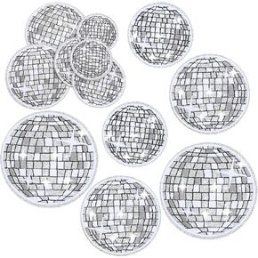 12Pcs Bling Disco Ball Iron On Patch for Hats, Glitter Silver Disco Ball Embroidered Applique Patches Bulk, Fun Western Cowgirl Music Party Embroidery Patch for Bags, Hat,T-Shirts, Jackets, Jeans