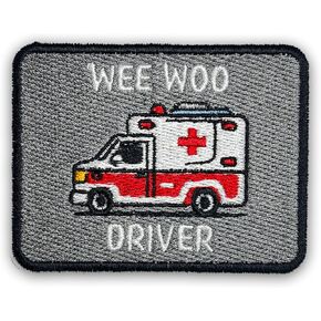 Wee Woo Driver Patch 3 بوصات الحديد على/خياطة على تصحيح زين مطرز لقبعات الظهر على ظهر الملابس ، سائق سيارة الإسعاف ، إكسسوارات إكسسواراتها لأمهات أمي من زملاء العمل