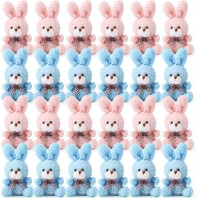 Sotiff 24 Pcs Plush Bunny Stuffed Animal Gift Bulk 4.7 Inch Mini Bunnies Keychain Doll Furry Rabbit with Bow Tie for Birthday Baby Shower Party Favor Gifts Classroom Rewards(Classic Color)