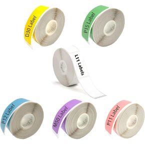 6 Rolls D30 Termal Label Tape 12 * 40 بدلة ورقية ملونة ملونة لـ P15 Q30 P11 M50 ملصقات مقاومة للماء متوافقة مع P11 ، P12 ، L11 ， P15LABEL Paper