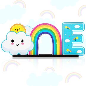 Ticiaga Rainbow Clouds حرف واحد لافتة مركزية خشبية ، باستيل قوس قزح سحابة واحدة رسائل خشبية الأولى لوازم حفلة عيد الميلاد الأولى ، وعمر عيد ميلاد واحد ، معلم ، دخول الطفل للاستحمام للأطفال