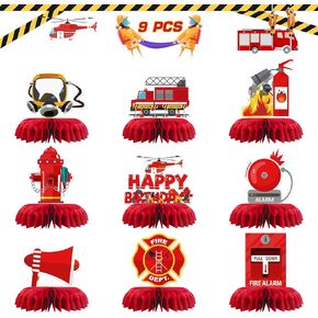 INNORU Firetruck Birthday Table Honeycomb Centerpieces, Children Fireman Birthday Party Honeycomb Table Toppers Baby Shower Party Table Decorations Flying Hero Favor Photo Booth Props 9 PCS