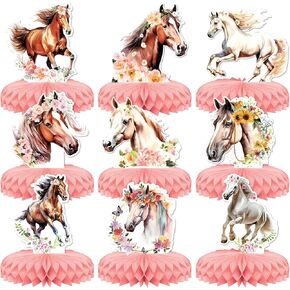 9 PCS Cowgirl Party Decorations,KSKSPE Cowgirl Honeycomb Centerpieces for Tables Centerpieces,3D Cowgirl & Horse Theme Party Decor Supplies Boys Girls