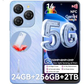 Blackview Shark 9 5G Phones Unlocked, Octa-Core 24GB+256GB/SD 2TB Mobile Phones, Android 14 Smartphones, 50MP Camera Android Cell Phones, 90Hz 6.67" FHD+, 5000mAh+18W Fast Charge, NFC, Fingerprint
