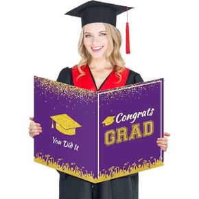 طرف التخرج Jumbo Sipplies Sipplies Card Card Decorations Class of 2022 Congrats Grad Giant Guit Guit Book Happy Guiding Party Higds for Primary Middle High School College ، 11x14 Inches (Purple & Gold)