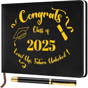 Leather Graduation Guest Book with Pen, 2025 Graduation Guest Book for Party, 80 Pages Graduation Signature Guest Book, Graduation Ornament 2025 Favors for High School, College