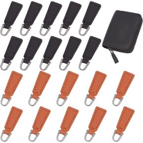 Gomakerer 20 pcs سحب السوستة الجلدية ، شبه منحرف بو السوستة الجلدية المثبتة الرمز البريدي برؤوس الاستبدال لحقائب الأمتعة حقائب اليد الاستبدال سحاب (أسود ، شوكولاتة)