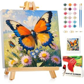 Reivworl Paint by Number with Frame, Butterfly Small Adult Paint by Numbers Kits, Butterfly Acrylic Framed Paint by Numbers Suitable for Gifts and Home Decor 8X8 Inch
