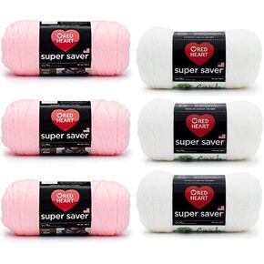 Red Heart Super Saver Baby Pink and White Bundle - 3 عبوات من 198 جم/7 أوقية لكل منهما