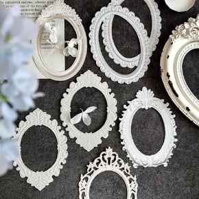 10pcs الفضة زخرفة الصورة إطار المواد ورقة جوفاء صورة نقشت إطار Junk Journenn مخطط Scrapbooking مخطط خمر ديكور ورقة ورقة DIY ورقة.