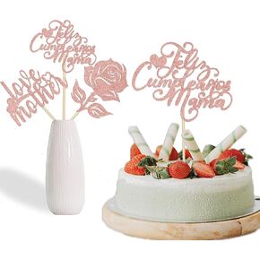12pcs Feliz Cumpleaños Mama Table Decoration Happy Mother's Centrepiece Sticks Happy Mom Mom Birthday Table Decoration Rose Gold Glitter