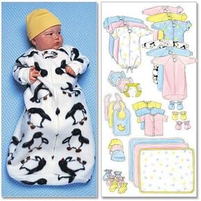 BUTTERICK PATTERNS B5583 Infants' Bunting, Jumpsuit, Shirt, Diaper Cover, Blanket, Hat, Bib, Mittens and Booties, Size LRG (L-XL)