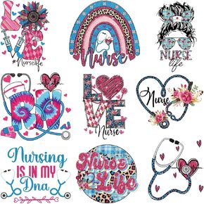 Nurse Life Theme Iron-On Heat Transfer Decals, 4/9/12PCS, DIY Vinyl Stickers for T-Shirts, Masks, Jeans & Backpacks (NRS-09)