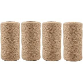 خيوط الجوت 1312 قدم 2 مم 3 فنان طبيعي الحرف الجوت الحبل سلسلة تعبئة متينة لتطبيقات البستنة (4pcs × 328feet)