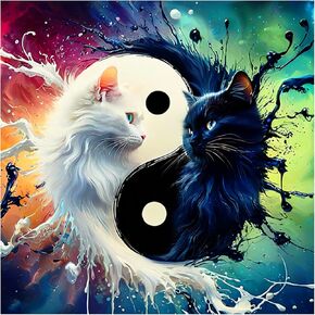 طقم الطلاء الماس Amorars للبالغين ، 5D Tai Chi Cat Diamond Art Beginners - Diy Full Diamond Dot Gem Paints ، Homes مناسبة ، وحرف الديكور المنزلية ， 12x12inch