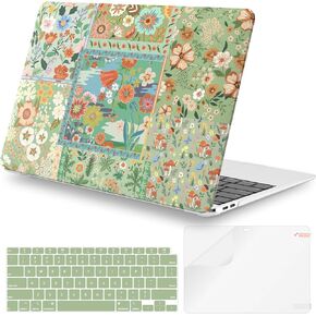 iCasso for MacBook Air 13 inch Case 2021 2020 2019 2018 Release A2337 M1 A2179 A1932, Flower Hard Shell Protective Case for MacBook Air 13.3 inch + Keyboard Cover + Screen Film, Brown