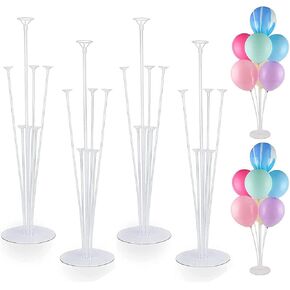 4pcs البالون حامل البالون طاولة البالون طاولة البالون أكياس مع أكواب سهلة التجميع حامل البالون 2ST 2ST Clear Balloon Stand Stand بما في ذلك 11 عصا ، 7 أكواب ، 4 مفاصل نقابة وقاعدة واحدة لكل مجموعة ，