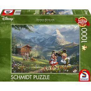 Schmidt Spiele 59938 Thomas Kinkade, Disney, Mickey & Minnie in The Alps, 1000 Piece Jigsaw Puzzle, Multi-Coloured