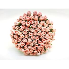 PLFlower Set of 100 Tiny Pink Peach Rose Buds Mulberry Paper Flower Craft Handmade Wedding Size 0.15" Very Small Scrapbook for so Many Card Craft Projects