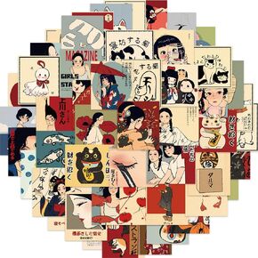 50PCS Japanese Style Scrapbooking Sticker Pack Cute Cat Girls Aesthetics DIY Stickers for Arts Crafts Scrapbooks Planner Journal Organizer Calendar Water Bottle Bike Luggage Case Gift Wrapping