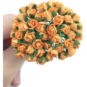1 Bundle of 50pc Bright Orange Artificial Flowers Paper Rose Flower Wedding Card Embellishment Scrapbook Craft L-133