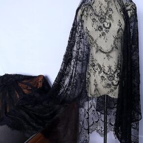 Idongcai Lace Fabric Soft Chantilly French Eyelash Floral Lace Fabric من الفناء للزخارف المنزلية 60 x120 بوصة فستان زفاف من الدانتيل الأسود
