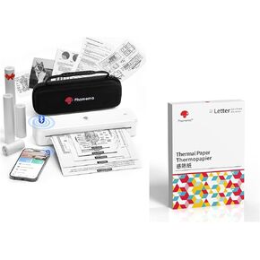Phomemo M834 Bluetooth Thermal Printer White & 100 Sheets Thermal Printer Paper 8.5 × 11 بوصة و 1 حالة