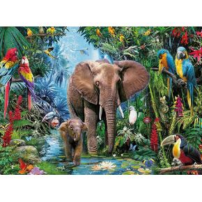 Jigsaw Puzzles for Adults 1000 Piece Elephant Parrot & Rainforest 27.56 x 19.69 Inch Puzzles 1000 Pieces for Adults Kids Educational Game Challenge Toy Elephant Puzzles 1000 Pieces for Adults