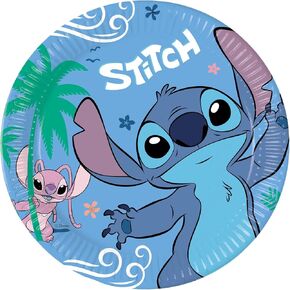 Procos Stitch and Angel 23 cm ، حزمة من 8 لوحات ، مزيج FSC® ، لوحات يمكن التخلص منها ، لوحات ورقية ، عيد ميلاد ، حفلة موضوع