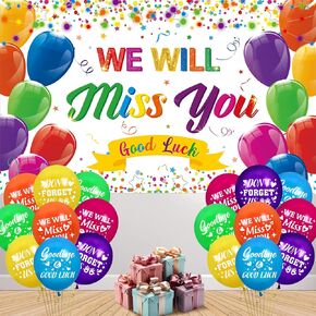 وداعًا ، ستزخم الزخارف الحزبية ، سنفتقدك حظًا سعيدًا لافتة بانر وبالونات 18pcs للتخرج من زميل العمل في وقت التخرج مغادرة لوازم الحفلات وداعًا