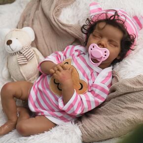 Jirachi Reborn Baby Dolls Black Girl, 18-inch Realistic Silicone Baby Dolls Full Body, Black American Real Life Baby Girl Dolls, Packaged with Feeding Kit & Gift Box
