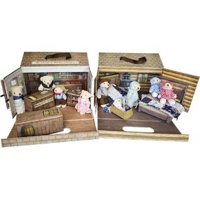 Little House on The Prairie Ingalls Family Cabin & Oleson's Mercantile Play Sets with Mini Jointed Teddy Bear Families and Accessories