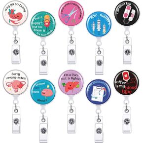 10 Pack Funny Nurse Badge Reels Retractable Nursing ID Clip Cute ID Badge Holder Medical Badge Clip Cool Name Tag Holder for Nurse Doctor Teachers Students Women Men (Colorful)