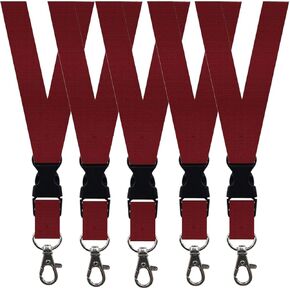5 Pack Neck Safety Lanyards Detachable Buckle Enhanced Model Hook Breakaway Strap Quick Release Lanyard for ID Badge Holders,Key,Women Men Cell Phones USB Whistles - Red Wine