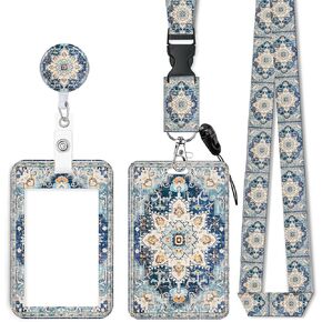 ID Badge Holder with Retractable Lanyard, Badge Holders Reel with 360 Degrees Rotate Carabiner Clip for Women, Teachers, Nurses, Doctor,Students, Office(Honeycomb Gold Bee Leaf)