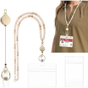 Retractable ID Badge Reel Lanyard Beaded Lanyards with Badges Holder Clip Breakaway Cute Keychain Neck Lanyard for Women Teacher Keys Cruise Ship Cards Nurse Badge Reel Accessories