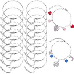 SUNNYCLUE 1 Box 18Pcs Chain Bracelet Bulk Charm Bracelet Chains Stainless Steel Cable Chain Link with Lobster Claw Clasp & Extension Chain Findings for Jewelry Making Supplies DIY Women Bracelets
