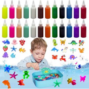 Yichushisu Magic Water Elf Toy Kit | DIY Squishy صنع مجموعات | Aqua Fairy Water Gel Kit للأطفال | ألعاب الحيوانات الأليفة المائية | الفنون والحرف للأطفال | 24 زجاجة (60 مل) ، 20 قالب و 6 عبوات من مسحوق السحر