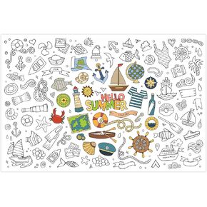 ملصق تلوين عملاق الصيف الخاص بك Hello Hello Summer Banner Aloha Beach Jumbo Paper Coloring Tableloth for School Chaprict -Scials 47.2 "x31.5" (Hello Summer)