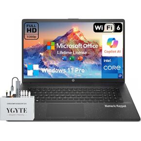HP 17 Inch Laptop Computer, 17.3 IPS FHD Business Laptop Notebook PC, Intel 10-Core i7 Laptop Windows 11 Pro, 64GB RAM, 2TB SSD+512GB PSSD, Lifetime Office, Copilot AI, 10-Key Number Pad, Wi-Fi 6