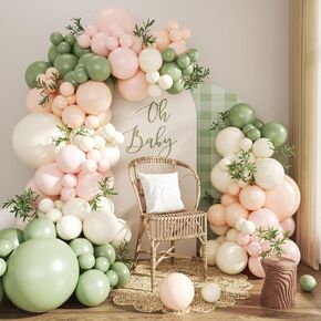 Sage Green Pink Baloon Arch Kit ، 131pcs Pastel Pink Green Sand White Peach Balloon Arch Graland Kit for Baby Shower Wedding Bridal Gender Gender Decorations Party