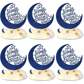 6 مجموعات وميض نجم نجم مركزية العصي للاستحمام الطفل LED LED TOPPERS TOPLERS BIRDY Party Moon Cloud Table Decoration Glitter Centerpieces First Party Supplies Supplies