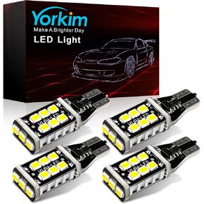 Yorkim 912 921 LED Bulb, Backup Light Bulbs High Power 2835 15-SMD Chipsets Extremely Bright Error Free T15 906 W16W for Back Up, Reverse, Tail, Brake Lights, 6000K White, Pack of 4