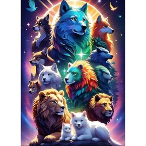 SENQAO Wolf Diamond Painting Kits for Adults, 5D Many Animals Full Drill Diamond Art Kits, Wild Beasts DIY Round Full Drill Gem Art and Crafts for Home Wall Decor 12x16inch